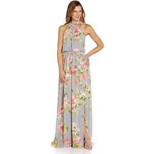 Adrianna Papell‎ Floral Halter Maxi Dress 14 Garden Party Wedding Guest